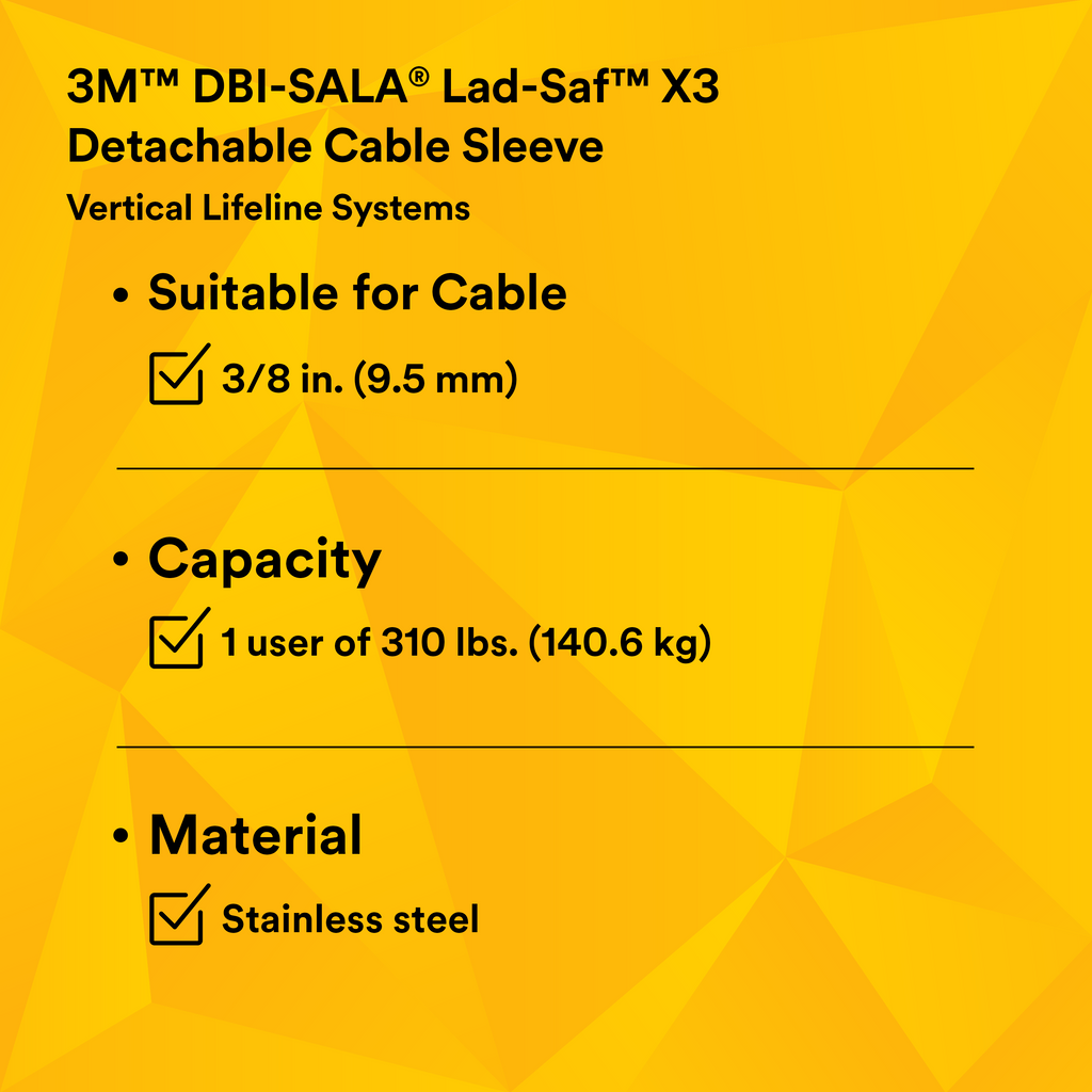 3M™ DBI-SALA® Lad-Saf™ X3 Detachable Cable Sleeve 6160054, 3/8 in. (9.5 mm)
