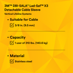 3M™ DBI-SALA® Lad-Saf™ X3 Detachable Cable Sleeve 6160054, 3/8 in. (9.5 mm)